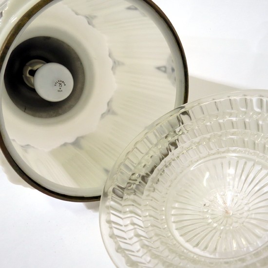 One American Art Deco Geometric Milkglass Pendant Light